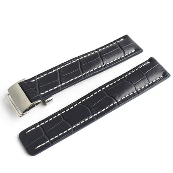 20 mm 22 mm 24 mm Genuina Banda de Reloj de Cuero Negro Azul Suave de correas de relojes de Breitling correa de la venda de Reloj de Hombre