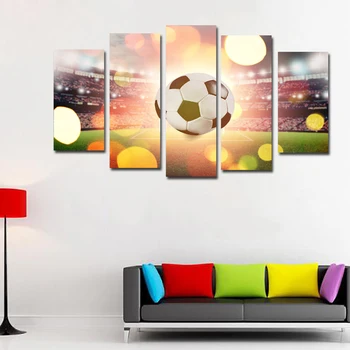 5 Paneles de Lona de Arte Impreso en Lienzo de Fútbol Cartel de Estampados Y Coloridos de la Bola de Arte de la Pared Decoración del Hogar para la Sala de estar sin enmarcar