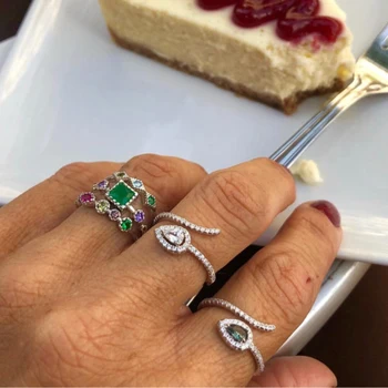 Anillos ajustables de 2018 de calidad superior de la joyería de la gota de lágrima piedra verde azul rojo blanco en forma de pera abrir ajustar el anillo del nudillo