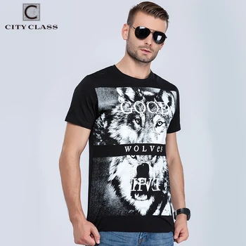 CIUDAD de CLASE Mens T-shirt Tops de Moda Hip Hop de los Hombres de Algodón de las Camisetas de Manga Corta de la Marca de Ropa Impresa Animal Lobo 2023