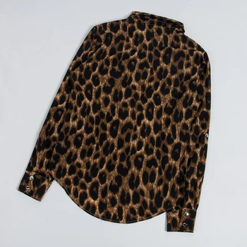 De Piel de serpiente de Impresión de Leopardo Blusa de Mujer Sexy Elegante V-Cuello Suelto de Manga Larga Camisetas de alta de la calle OLTops Casual Streetwear