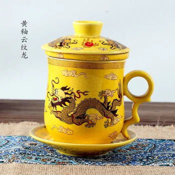 Jingdezhen cerámica juego de té porcelana azul y blanca de cuatro piezas con tapa de la taza del filtro de 340ml dragón Chino de cerámica de la taza de té conjunto