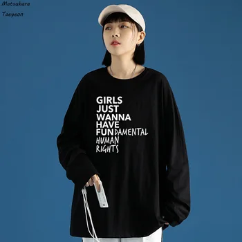 Nueva Moda Feminista El Feminismo Camiseta De Girls Just Wanna Have Humanos Fundamentales De Impresión De La Camiseta De Las Mujeres Suelta De Manga Larga Tops Camiseta