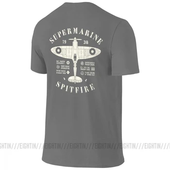 Vintage Avión De Combate De La Supermarine Spitfire Camiseta De Los Hombres Frente A La Espalda De Los Dos Lados De La Aeronave Avión Camiseta De Manga Corta T-Shirts De Algodón