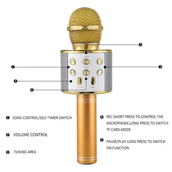 WS-858 LED Inalámbrica Bluetooth Karaoke Micrófono de Mano Micrófono USB Mini Casa de KTV Para la Reproducción de Música Cantando Altavoz Reproductor de