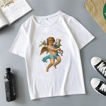 Ángel a los niños a combatir la impresión de dibujos animados lindo Harajuku verano nueva moda complementos casual suelto de la mujer T-shirt tops