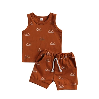 0-3 Años Bebé Recién nacido 2-pieza de Traje de Moda Casual Sol Imprimir camisetas + pantalones Cortos para Niños Niños Niñas Trajes de Verano