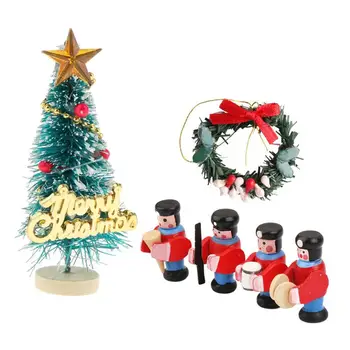 1:12 Miniatura de Navidad Árbol de Navidad Guirnalda Banda Militar de la Madera de Juguete para Casa de Muñecas Árbol de Navidad