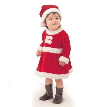 1-12Y Año Nuevo de las Niñas Vestido de Navidad Niños papá Noel Traje de Terciopelo Rojo Kids Conjunto de Ropa de Bebé Vestido de Bebé Niña de Navidad Calcetines
