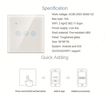 1/2/3/4 Pandilla Tuya Wifi Smart Touch Interruptor de 170V-240V Inalámbrico de Pared Interruptor de Luz Estándar de estados unidos de Casa Inteligente Para Alexa, Google Hogar