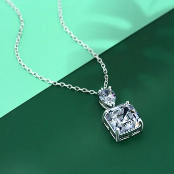 10*10mm S925 Joyería de Plata Esterlina Accher Corte Colgante, Collar de Laboratorio creado Diamantes de Compromiso de Boda de la Propuesta de Regalo