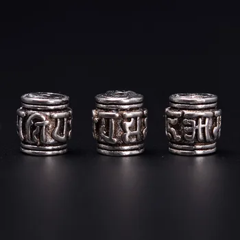 10 PCS 7 mm de Metal de Cobre Tibetano de Plata de Color de Barril de Cuentas Espaciador Perlas de Nepal Tallada Agujero de Bolas Para la Fabricación de Joyas