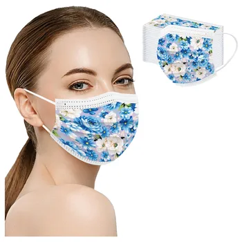100pcs Mujer Hombre Desechable Mascarilla Floral de la Impresión de Máscaras Industrial 3ply de Protección Transpirable Gancho mascarillas de colores