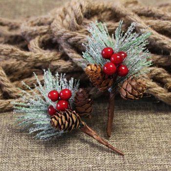 10PCS Agujas de Pino Mini Árbol de Navidad con Caja de Regalo de la Decoración de la Nieve Agujas de Pino para Navidad Decoraciones de Flores Artificiales