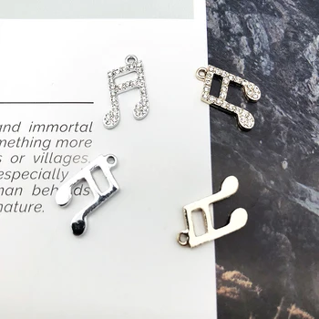 10pcs Blanco de diamantes de imitación Símbolo de la Música de los Encantos de la Pulsera de DIY Glliter Metal de Plata Colgante de los Encantos de Pelo Accesorios de la Joyería Artesanal YZ159
