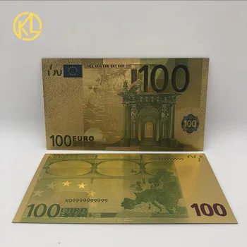 10pcs/lot Color de los Billetes en Euros Réplica de 100 Euros de Billetes de Moneda Chapado en Oro de los Billetes en Oro 24K Chapado en Dinero para la Colección