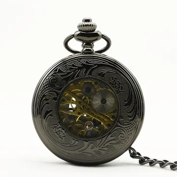 10pcs/lot PJX905 de Alta Calidad de la Moda Retro Unisex Vintage Negro Hueco de la Flor Colgante Antiguo Collar de Reloj de Bolsillo de Regalo