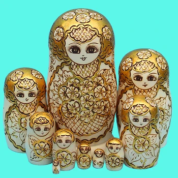 10pcs/set de Madera de la Muñeca rusa de Anidación de Muñecas Tradicionales de Matryoshka Muñecas Creativos Regalos de Navidad, Juguetes de Madera, Artesanías de Decoración del Hogar