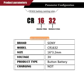 10pcs Sony Original CR1632 Botón de la Célula de la Batería Para Ver el Coche Tecla del control Remoto cr 1632 ECR1632 GPCR1632 Batería de Litio de 3v