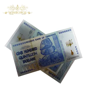 10pcs Zimbabwe Plata de Billetes De Cien Quntillion Dólares Billete en 24K Para los regalos