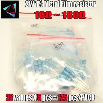 10R-180 ohm 2W 1% 25valuesX5pcs=125pcs DIP de película de metal resistencia,variedad de Kit de