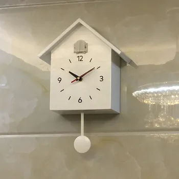 15inch Tabla de Pared Reloj de Cuco Blanco Reloj de cuco de la Alarma de Cuarzo Temporizado Reloj de Cuco de la Alarma de la Decoración del Hogar, regalo de Navidad