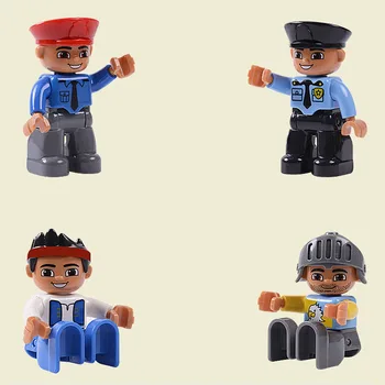 18/set grandes granulares miembro de la familia de bombero de la policía preso bloque de construcción de piezas de juguete compatible duploinglys