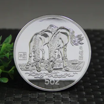 1990 Año Nuevo de la moneda de plata, 5 onzas, doce del zodiaco caballos, monedas conmemorativas, objetos de colección