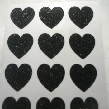19mm/0.75 pulgadas - Brillante Negro Brillante Brilla Corazón de la etiqueta Engomada