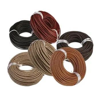 1m/lote de 6 mm de color Marrón de Cuero Trenzado de la Cuerda de Cable de Ajuste Collares Pulseras Resultados de Cuero Hilo de BRICOLAJE para la Fabricación de Joyas
