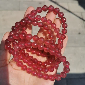 1pc Natural, Fresa Pulseras de cristal de Cuarzo Ronda Perlas de la mano de la cadena para las Mujeres de Regalo
