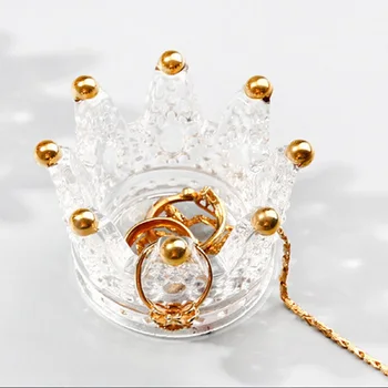 1pcs Creativo de vidrio de la corona de velas en relieve anillo de belleza bandeja de huevos de poner cosmética estante del huevo de la joyería caja de almacenamiento