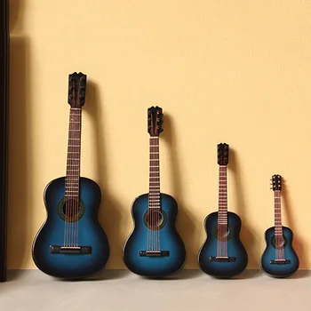 1Pcs de Madera en Miniatura Azul Modelo de Guitarra Mini Instrumento Musical de 1/12 Dollhouse 1/10 1/6 1/4 de la figura de Acción de la Decoración de Regalo