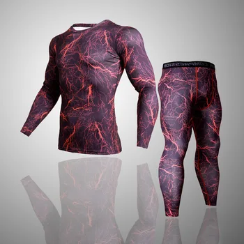 2 Pieza de Chándal de los Hombres de Compresión de MMA de manga Larga t camisa Rashgard kit de Camuflaje Sudadera+leggings de Aptitud de la ropa interior Térmica
