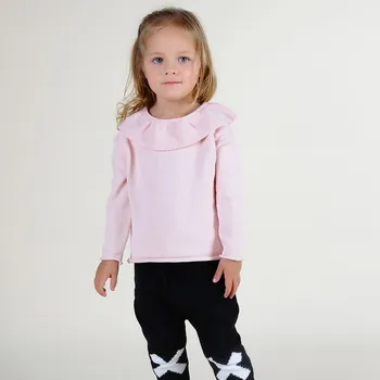 2018 niños nuevos géneros de punto de las niñas de bebé de volantes suéteres de Punto pequeño de los niños de la Hoja de Loto Cuello suéter de la ropa ropa exterior