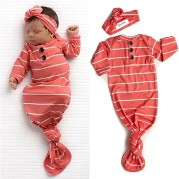 2019 Bebé ropa de Cama de Sacos de Dormir de Bebé Recién nacido Bebé de la Raya Manta Envolver a Envolver la ropa de Cama Ropa de Sombrero 2Pcs Trajes de Manga Larga