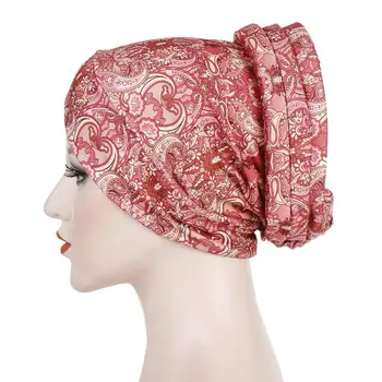 2019 musulmán de impresión turbante cap islámica de sombreros étnico envolver la cabeza bonnet hiyab tapas islámica interior hiyab tapas de turbante