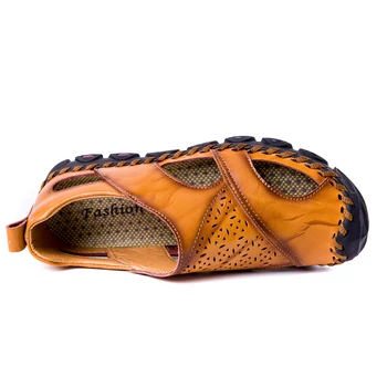 2019 Nueva de Verano Sandalias de los Hombres Transpirable de Alta Calidad de Cuero Genuino de Sandalias de Hombre Pisos Más el Tamaño de la Moda de Playa Casual zapatos de los Hombres