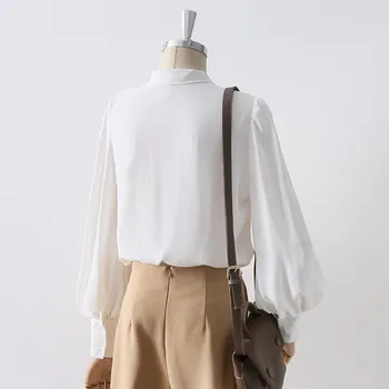 2019 nueva moda de ropa de mujer Otoño arco blanco de la gasa de la camisa de la linterna de la manga de las mujeres blusas