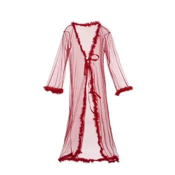 2019 Nueva Sexy Caliente de las Mujeres de Encaje Vestido de Túnica ver-a través Transpirable de Encaje de baño traje de Vestir Batas Pijamas ropa de dormir