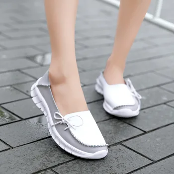 2019 Otoño De Alta Calidad Zapatos De Las Mujeres De Cuero Genuino Deslizarse Sobre Pisos De Zapatos De Mujer Hechos A Mano Mocasines Planos Zapatos De Las Señoras De Slipony