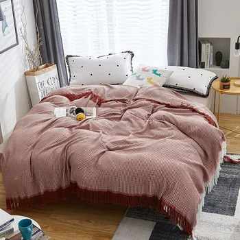2019 Verano Nueva manta beige cubierta de la cama blanca bedspead siesta colcha con borla de fibra de bambú de casa ropa de cama suave lavado tirar de la manta