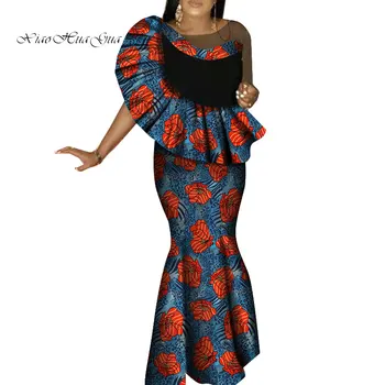 2020 Africanas de ankara de Impresión O de Cuello Sexy Largo de Sirena de los Vestidos de las Mujeres de África Bazin Riche Más el Tamaño de Vestidos de las Mujeres wy5904