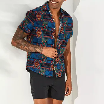 2020 camisa de Mens Camisa Hawaiana de Verano Étnico Camisa de Manga Corta Casual Ropa de cama de Algodón de la Camisa de los Hombres de Blusa streetwear chemise homme