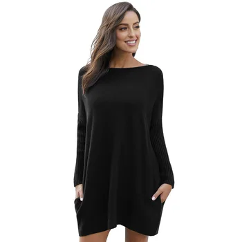 2020 de la Moda Suelta la mitad de la longitud de Suéter de las Mujeres Prendas de vestir exteriores de Jersey Suéter de Punto Otoño Y el Invierno de Nuevo O-cuello de Manga Larga Ropa