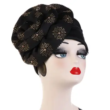 2020 De Moda De Las Mujeres Flor Grande Turbante Sombrero De Moda Hijab Musulmán Tapas De Diamantes Para Envolver La Cabeza De Las Señoras De Bandana Accesorios Para El Cabello De La Quimio Cap