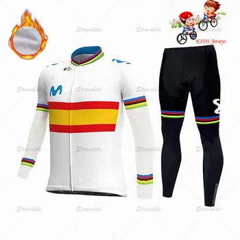 2020 España Movistarful los Niños de Invierno Térmico de Lana de Niños de Manga Larga Jersey de Ciclismo Conjunto de MTB ropa Deportiva Ropa Ropa Ciclismo