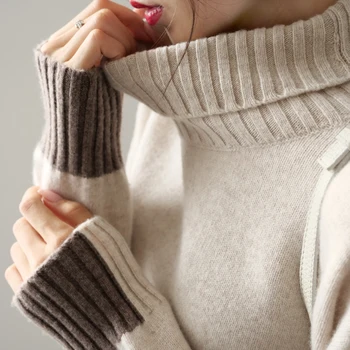2020 invierno nuevo suéter de cachemira de las mujeres de color sólido de espesor top de punto oversize de cuello alto de lana pullover cálido y cómodo de la venta caliente