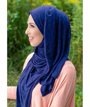 2020 las mujeres brillo elástica, jersey, bufanda hijab musulmán de algodón pañuelo turbante islámica bufanda chalina femenino envoltura de pañuelos en la cabeza