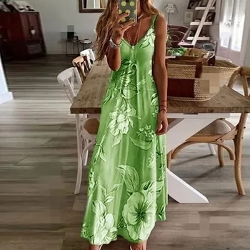 2020 las Mujeres de Verano de la Correa de Playa Boho Maxi Vestido Sexy V Cuello Floral de la Impresión de la Flor de Fiesta Elegante Vestido Largo Más el Tamaño de Vestido 5XL